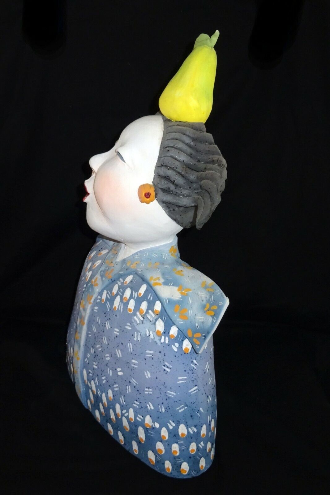 Hawaii Whimsical Pottery Sculpture "Balancing Act w. Pear" by Vicky Chock (Z)