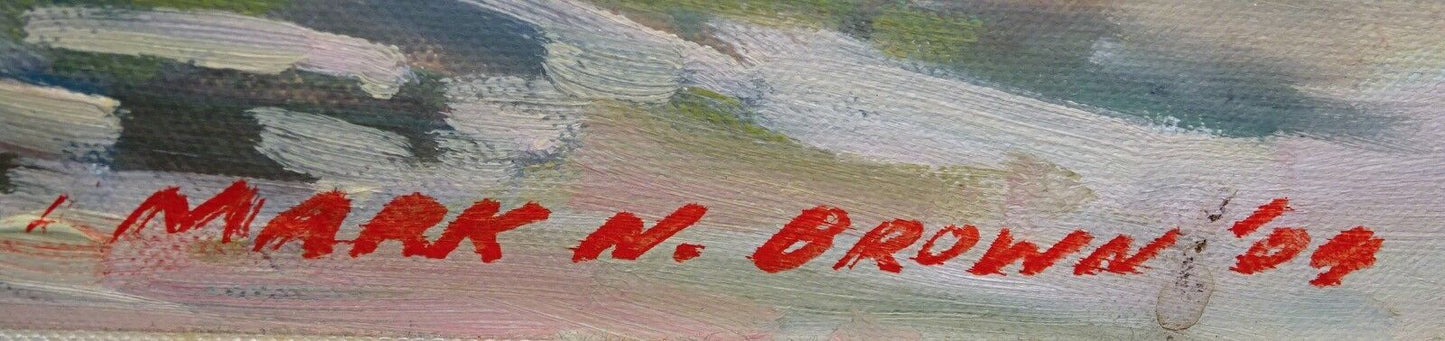 Hawaii Koa Framed Oil on Canvas Painting "Lanikai Kailua" by Mark N Brown (Yep)