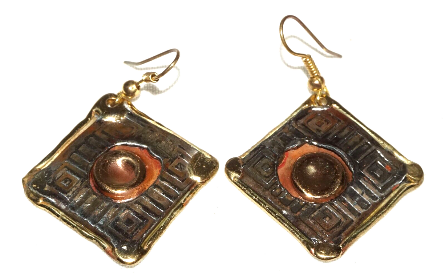 3Pc Modernist Silver & Copper & Brass Handmade Earrings & Bracelet (KoS) L13/19