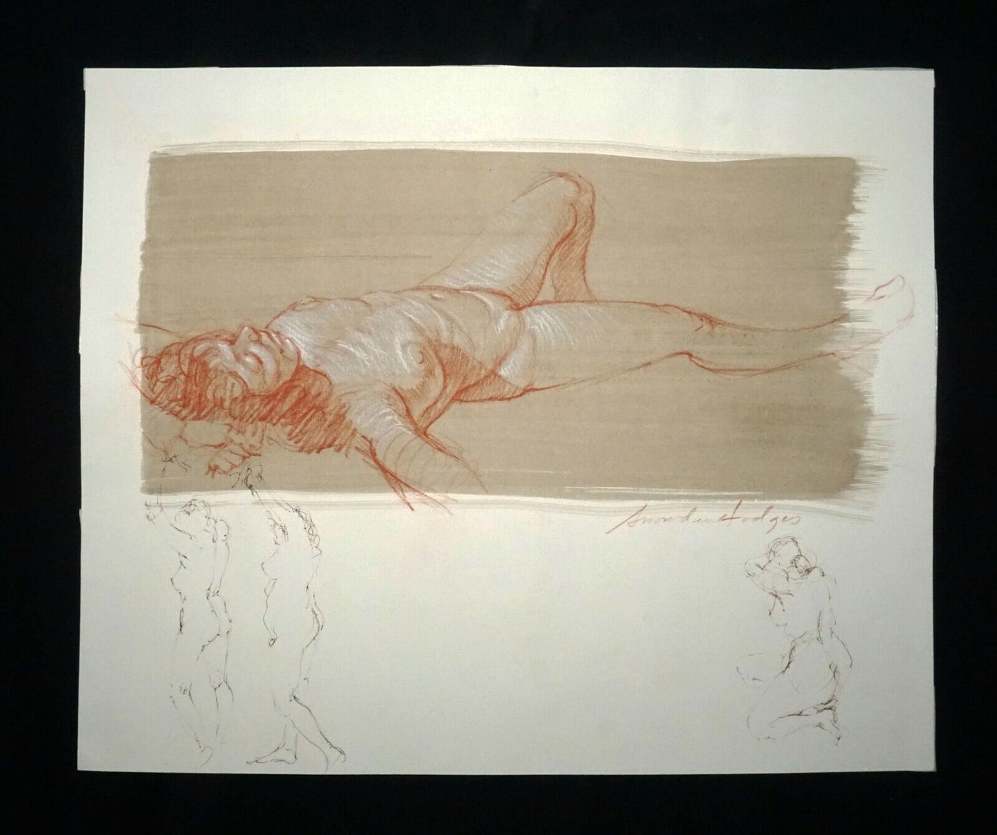 Hawaii Mixed Media Wash Painting Sleeping Female Nude by Snowden Hodges(Sho)#104