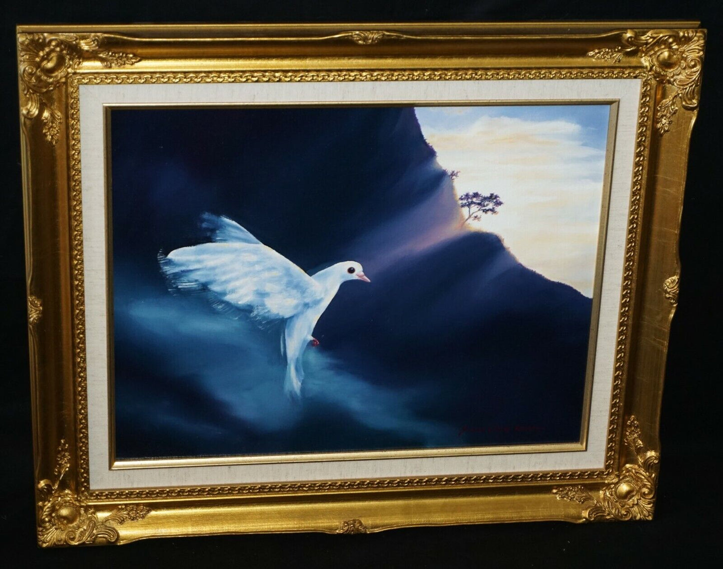 Vintage Hawaii Oil Painting Sun Kissed Dove Landing by Susan Chung Aragaki (MeG)