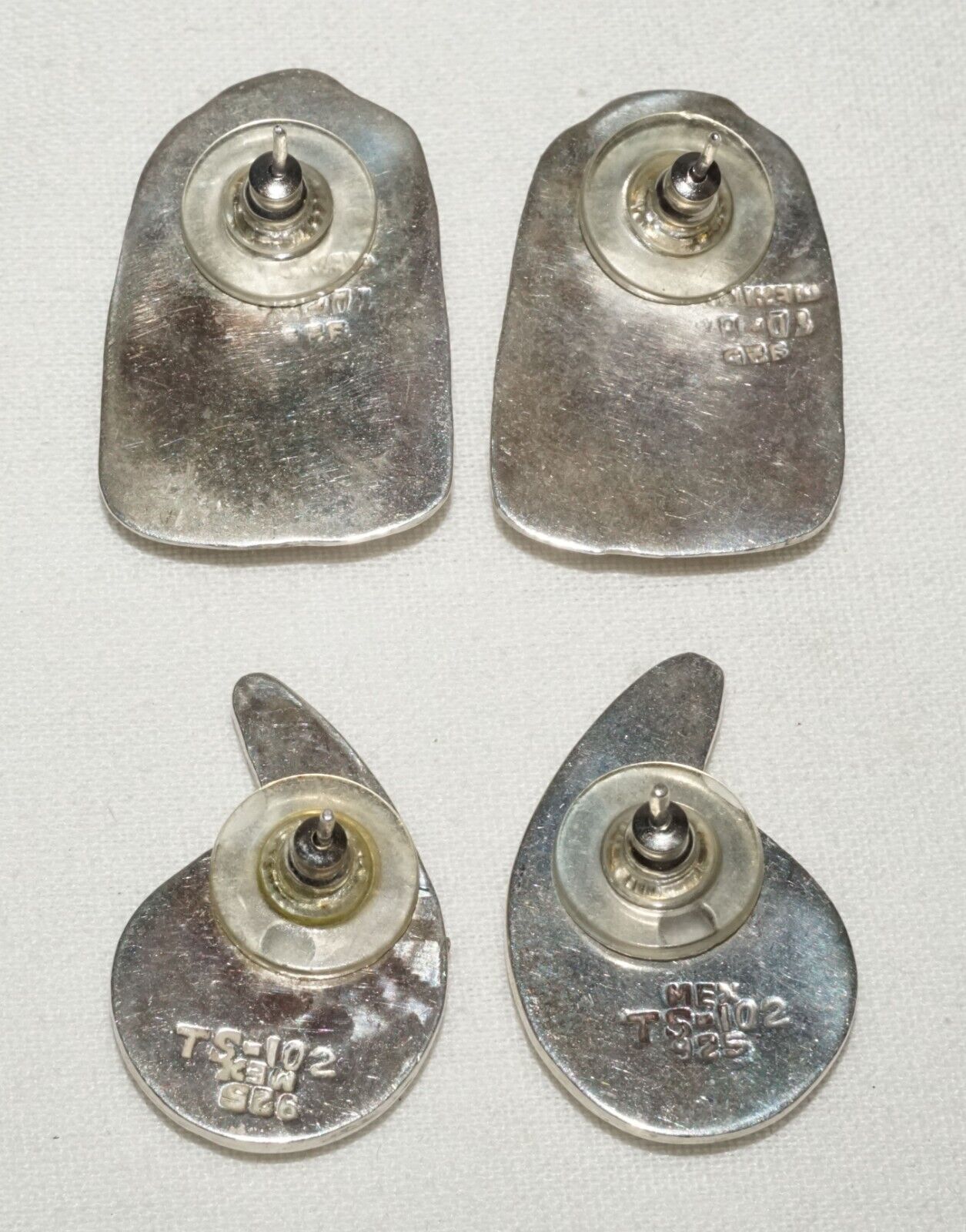 2x Pair Vintage Mexican Modernist Sterling Silver Earrings - signed (KoS) L12
