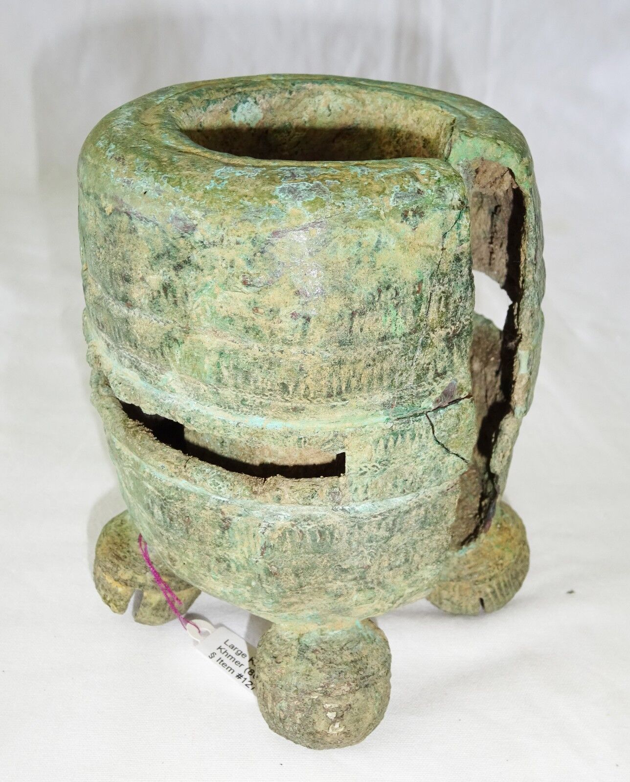 8-14C Cambodian S.E. Asian Khmer Excavated Large Bronze Bell Bracelet (Mil)