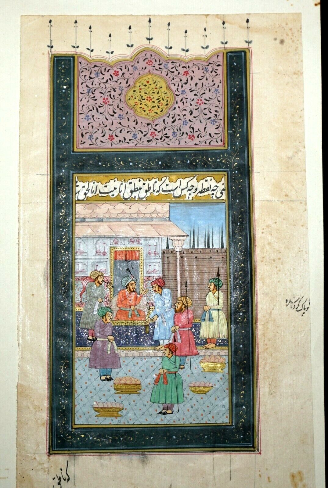 18/19C Indian Color Palace Court Scene Mogul Paintings on Book Page (NiT) #2
