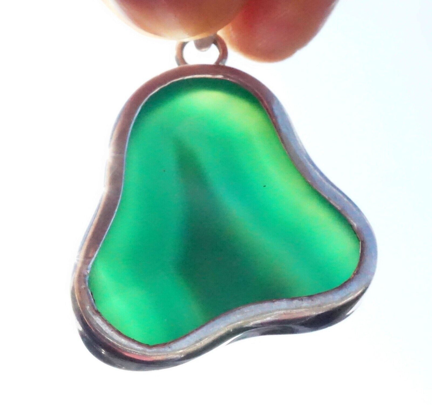 Vintage Sterling Silver Pendant w. Green Semi Translucent Stone Accent (***)