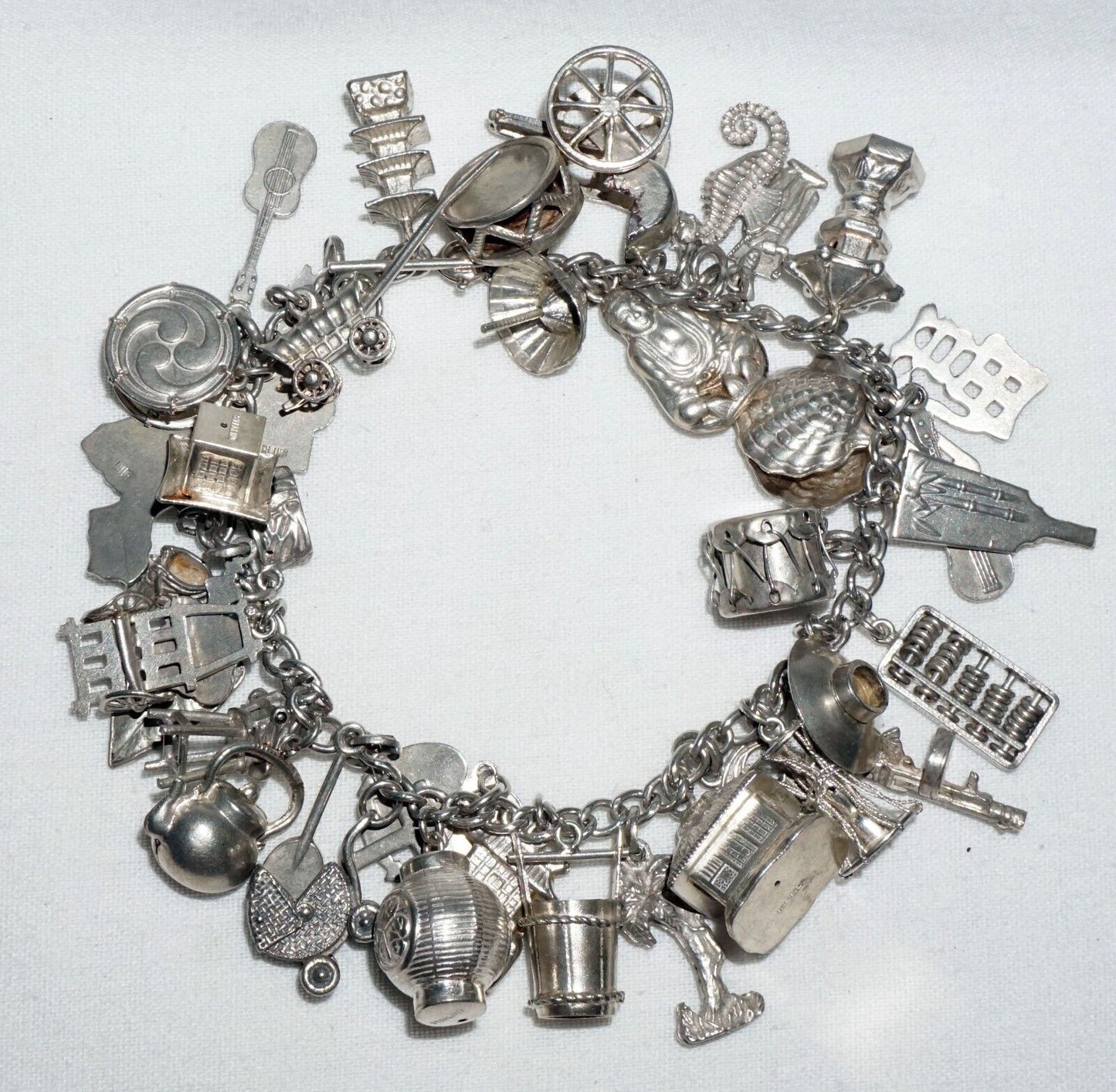 Vintage Sterling Silver Charm Bracelet w. 40x World & Travel Charms (BrM)#6