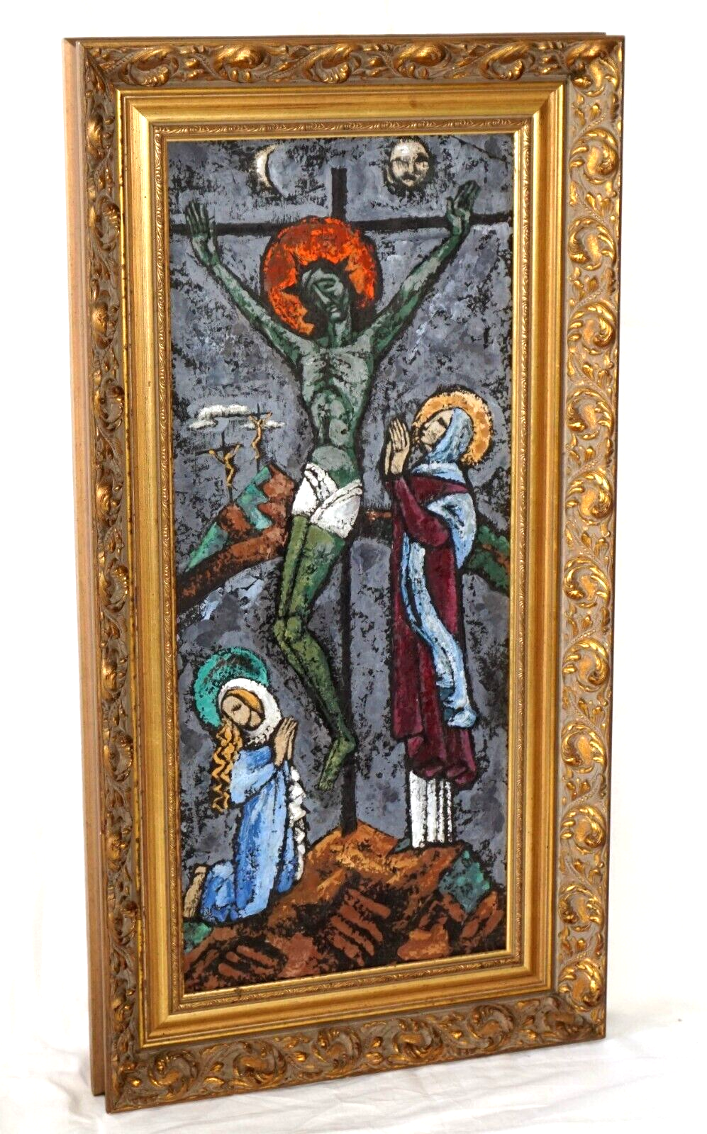 70s Hawaii Christian Catholic Oil Painting Le Croix Jesus by Erica Karawina (Mil