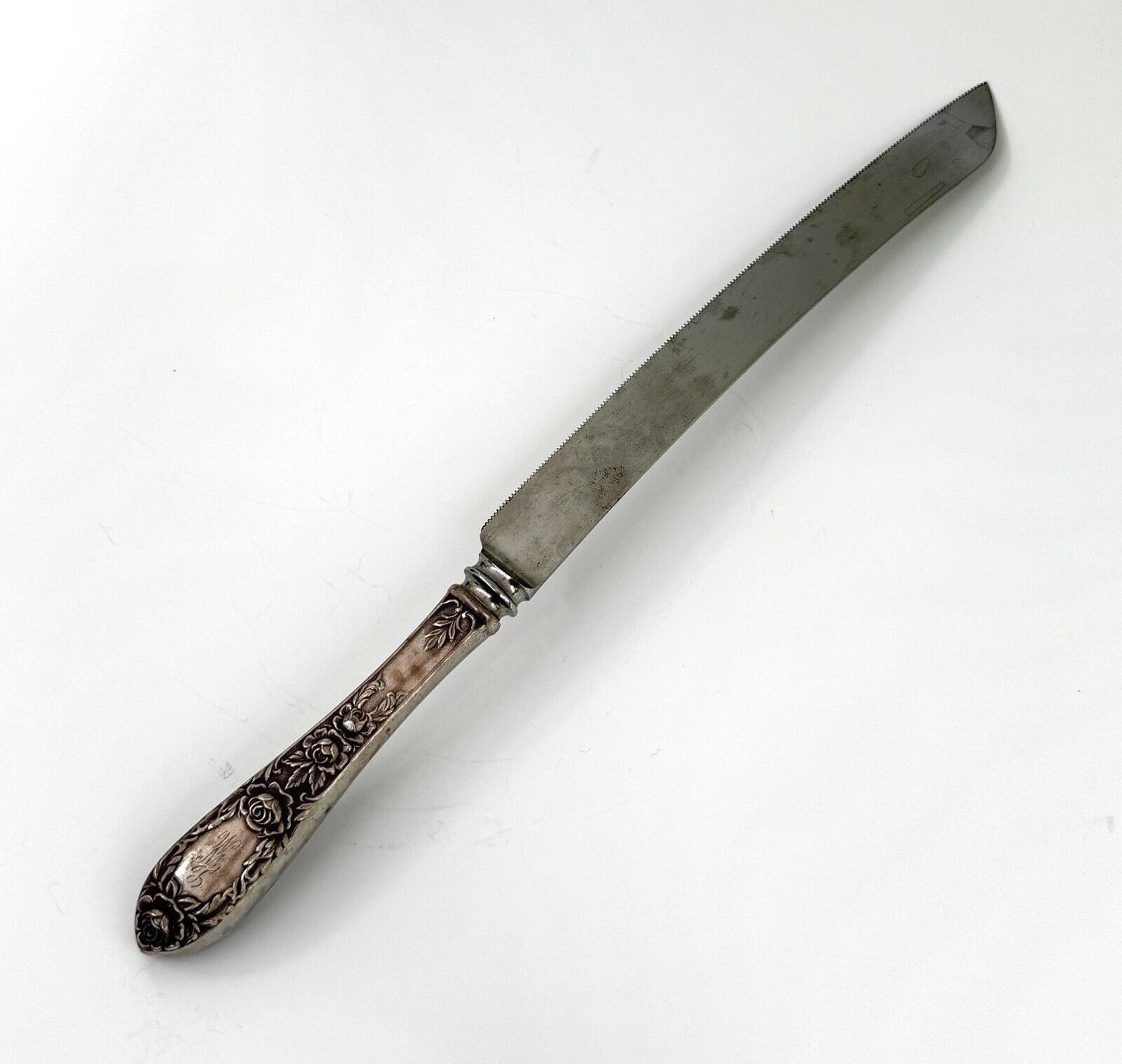 Vintage Sheffield Sterling Silver Floral Carving Knife w Monogram (WeP)