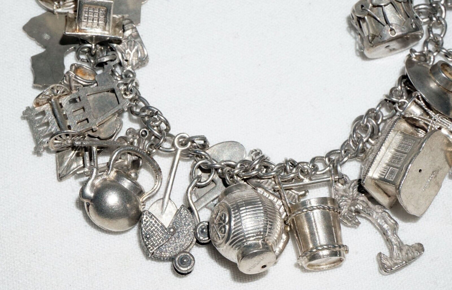 Vintage Sterling Silver Charm Bracelet w. 40x World & Travel Charms (BrM)#6