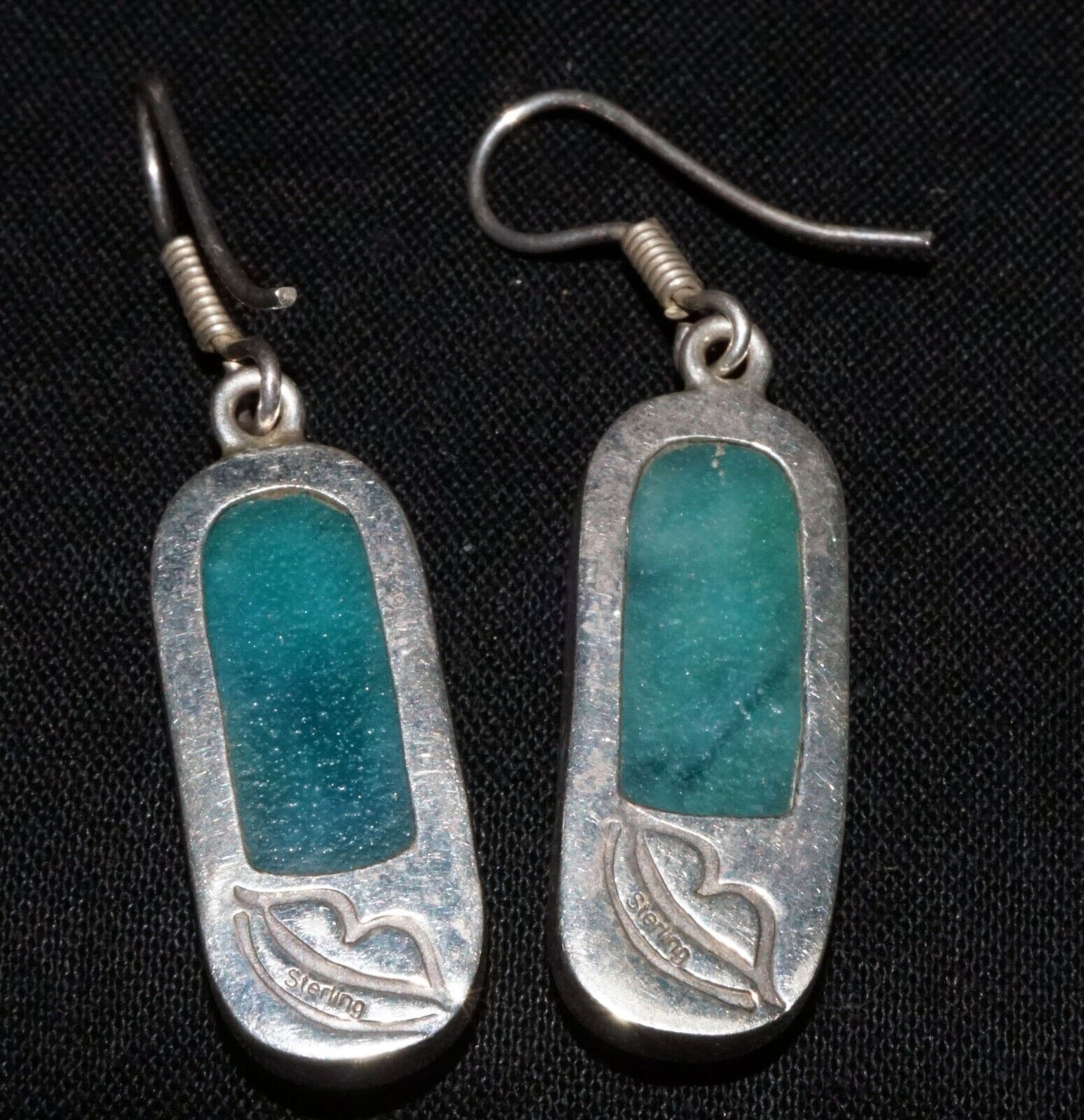 Vintage Sterling Silver Framed Green Composite Accent Earrings by Lips (WoJ)