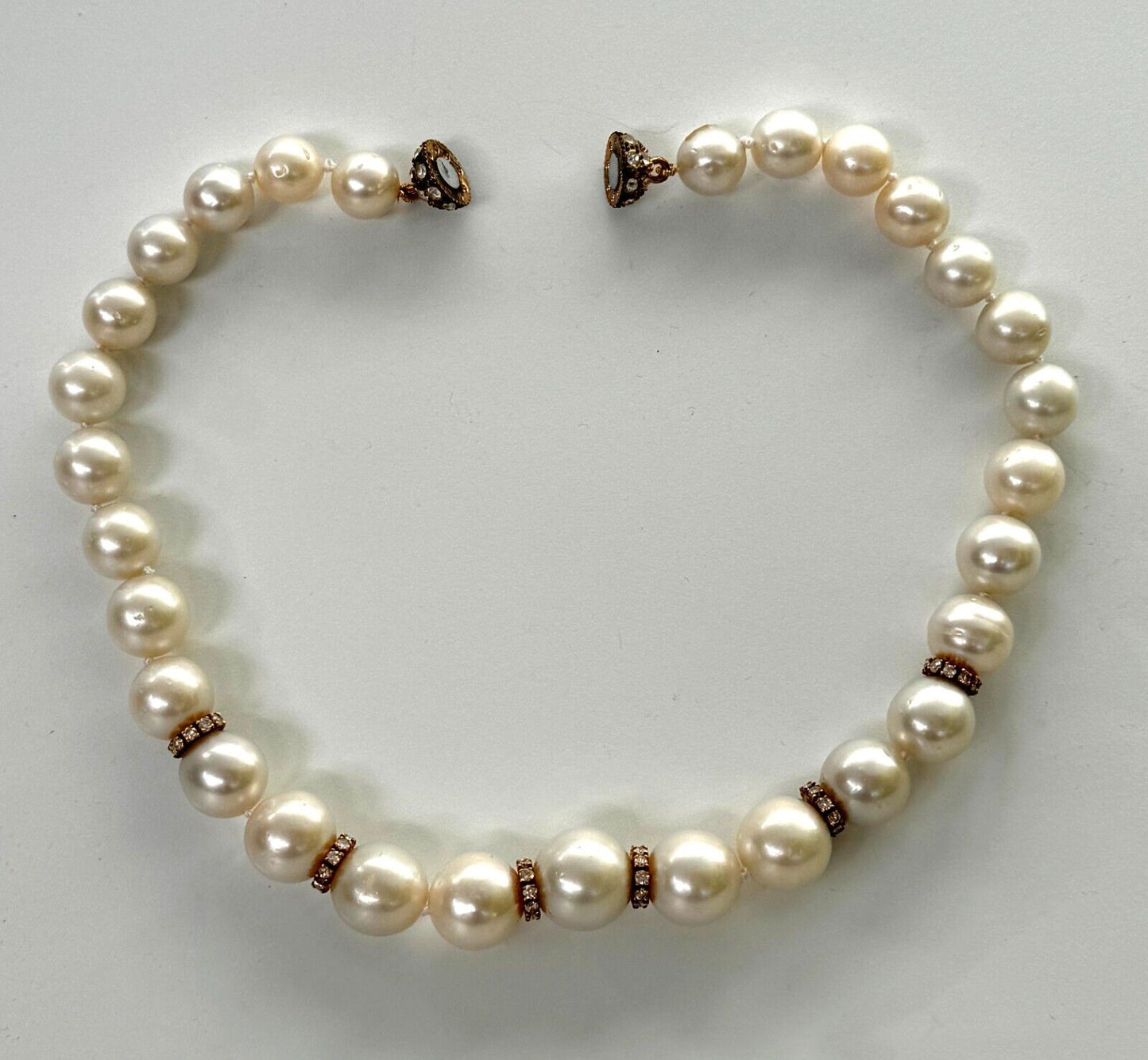 Vintage Simulated Pearl & Rhinestone Statement Necklace 17" (LeD)