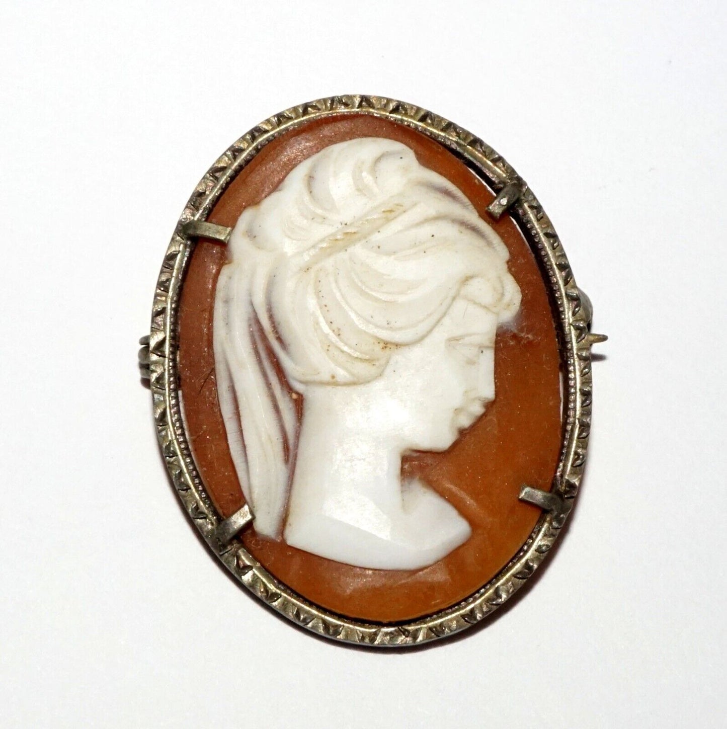 Vintage Italy 800 Silver set Pendant Brooch Shell Cameo Woman's Bust (LeL)
