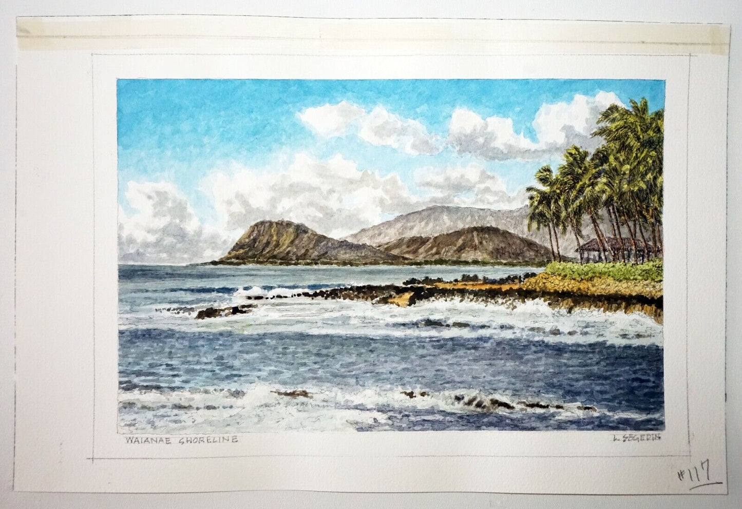 Hawaii Watercolor Painting "Waianae Shoreline, West Oahu" by L. Segedin #117