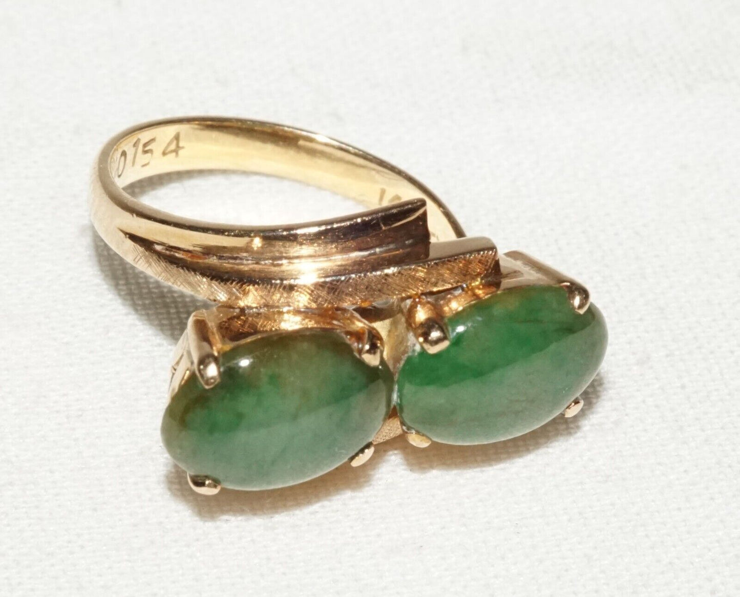Chinese 14k Yellow Gold Ring Sz.5.25 2x Jadeite Jades TY Lee Honolulu (FeD)