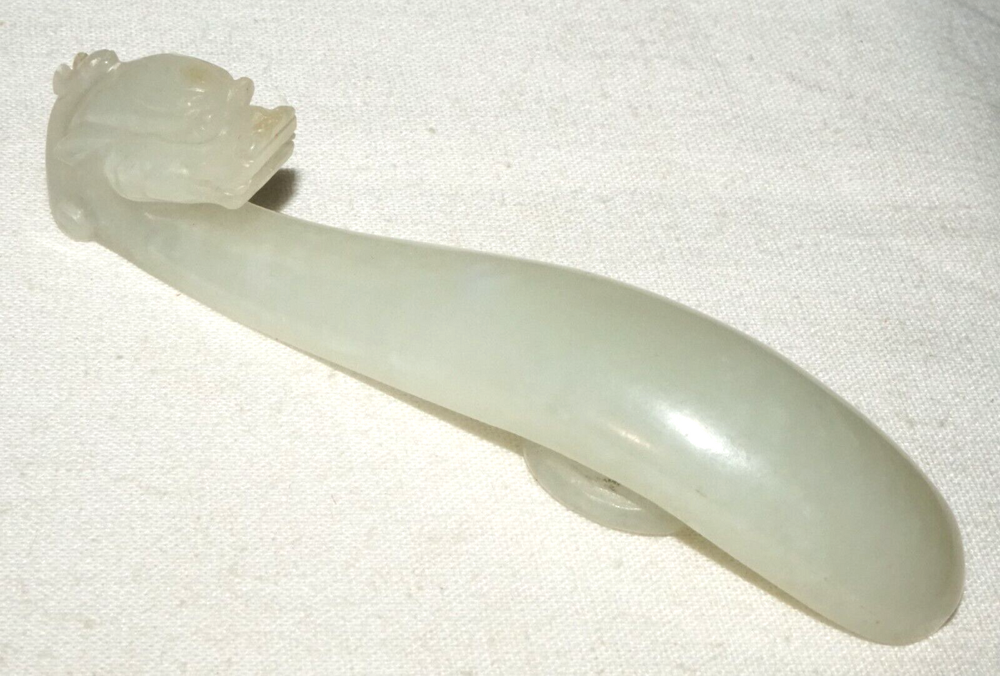 Antique Chinese Grey Green Nephrite Jade Dragon Belt Hook (UVi)#23
