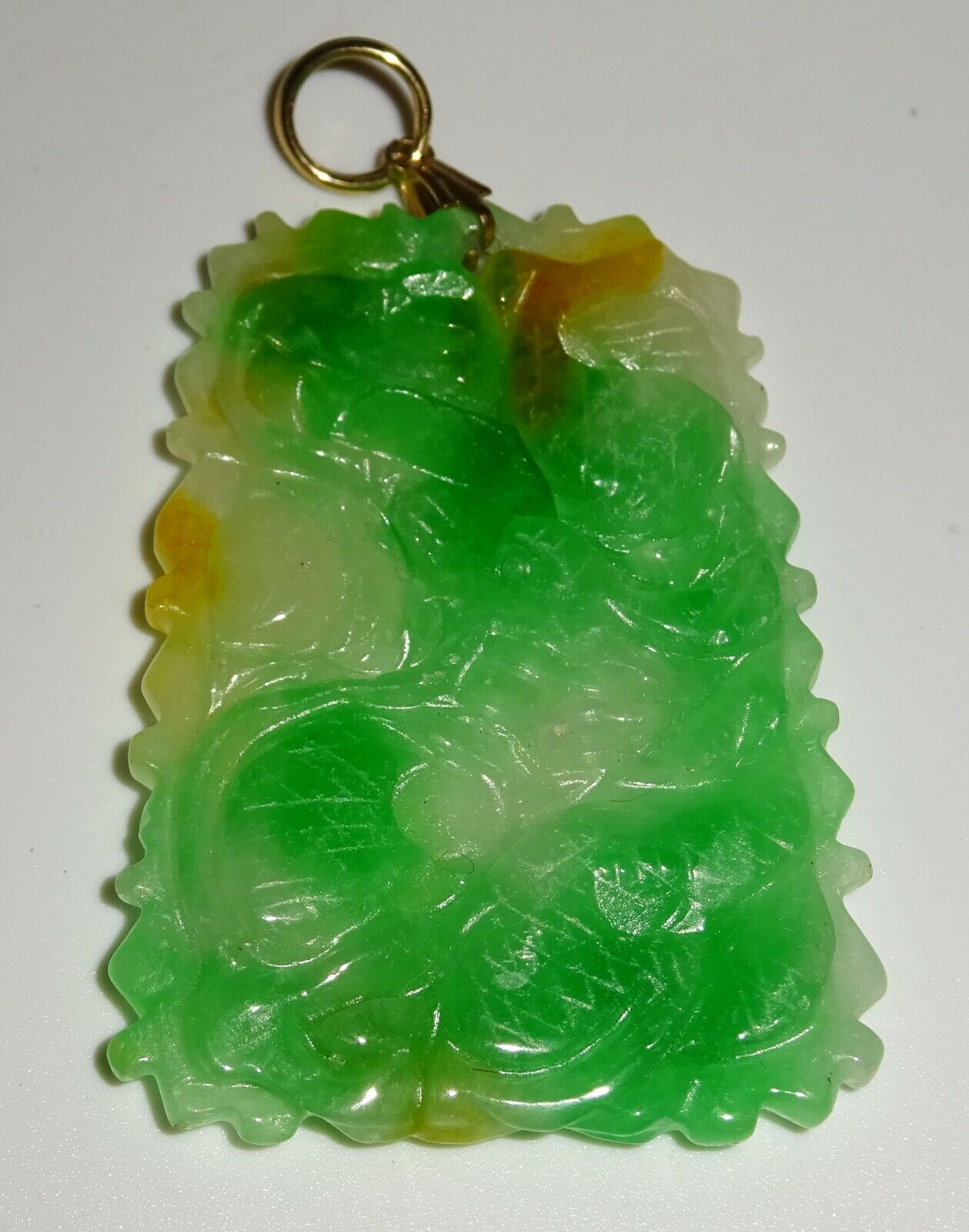 Chinese Jadeite Jade Plaque Pendant w. Writhing Dragon & Pearl Motif (LuD)