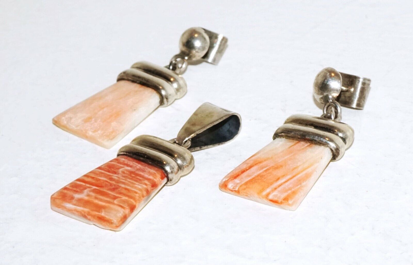 3Pc South Sea Sterling Silver Earrings & Pendant w. Pink Shell Accents (LeP)#19