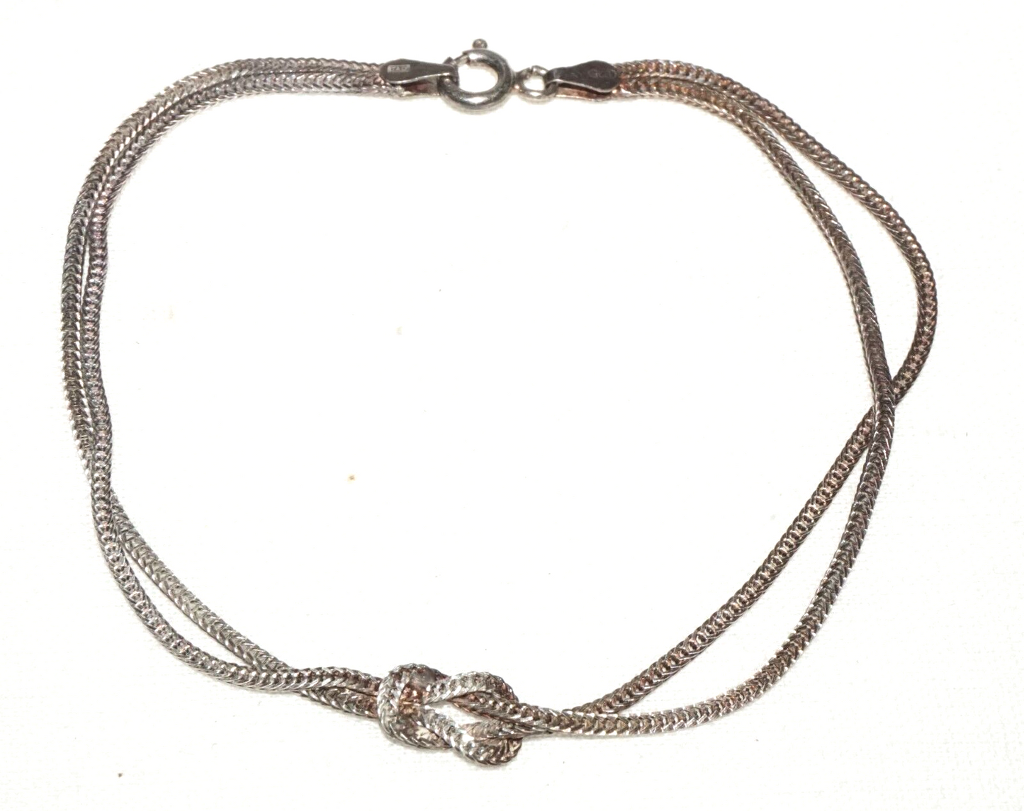 Vintage Italy Sterling Silver Double Chain & Knot Design Bracelet (PiC)
