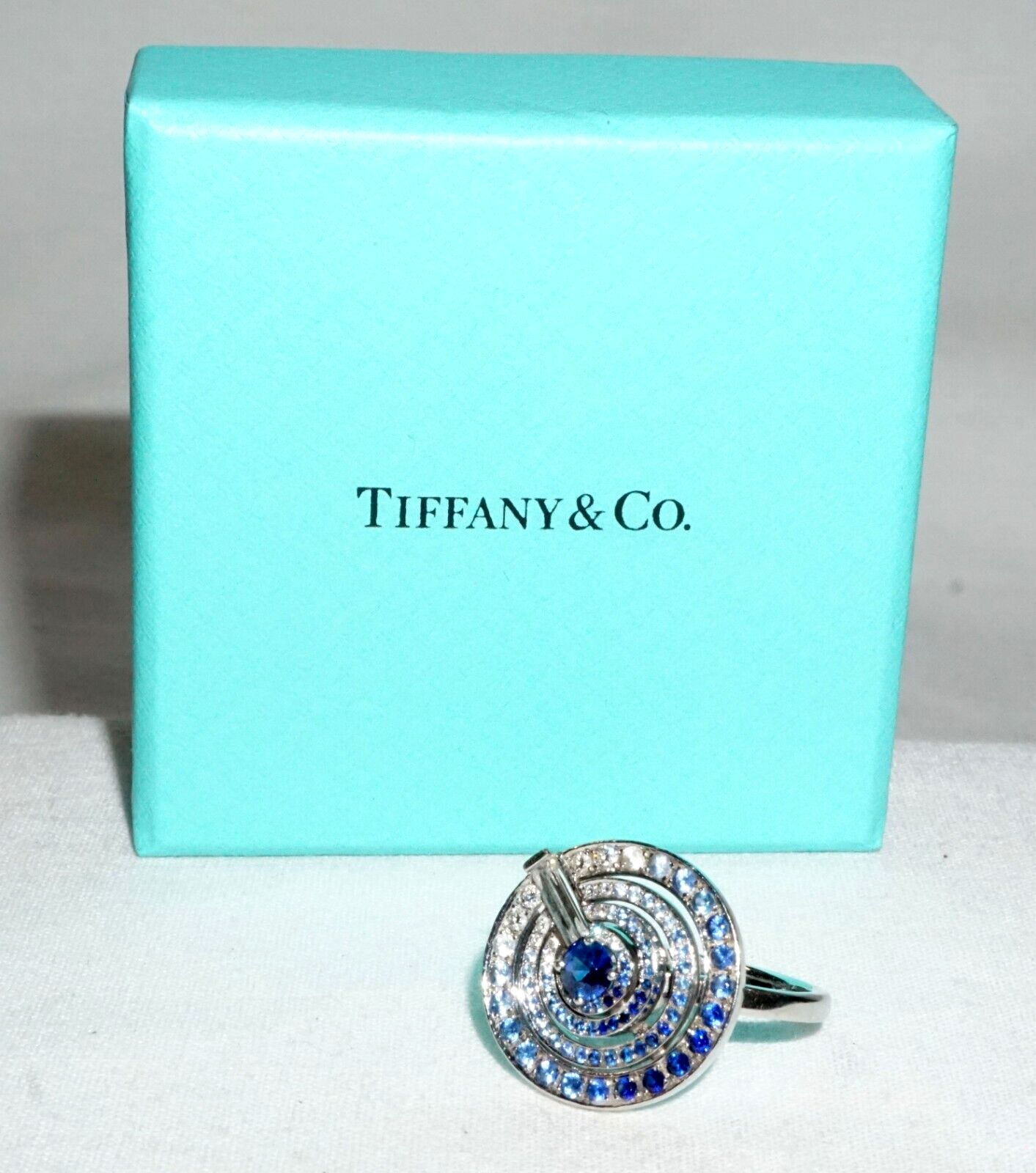 2015 New York 950 Platinum Sapphire & Diamond Ring Sz6.5 Tiffany Blue Book (InS)