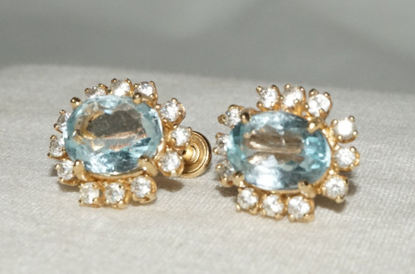 Vintage US 14k Yellow Earrings w. 2x Blue Topaz & 12x Cubic Zirconia (GoB)#13b