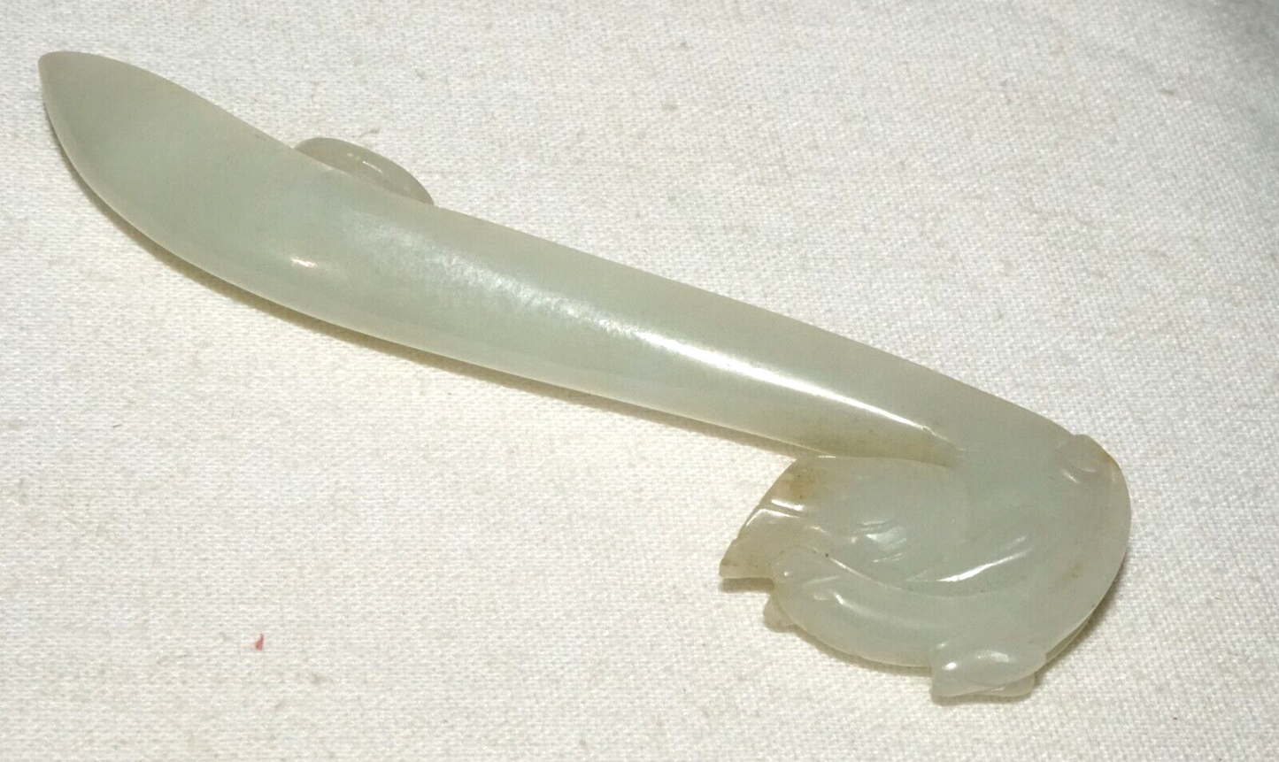 Antique Chinese Grey Green Nephrite Jade Dragon Belt Hook (UVi)#18