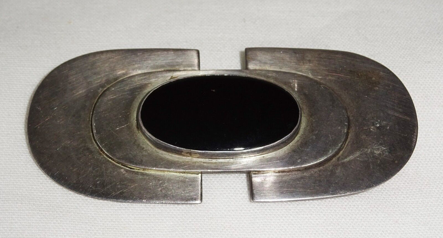 Vtg Modernist Handcrafted Sterling Silver Brooch Pin w Onyx Accent by LISL (Yir)