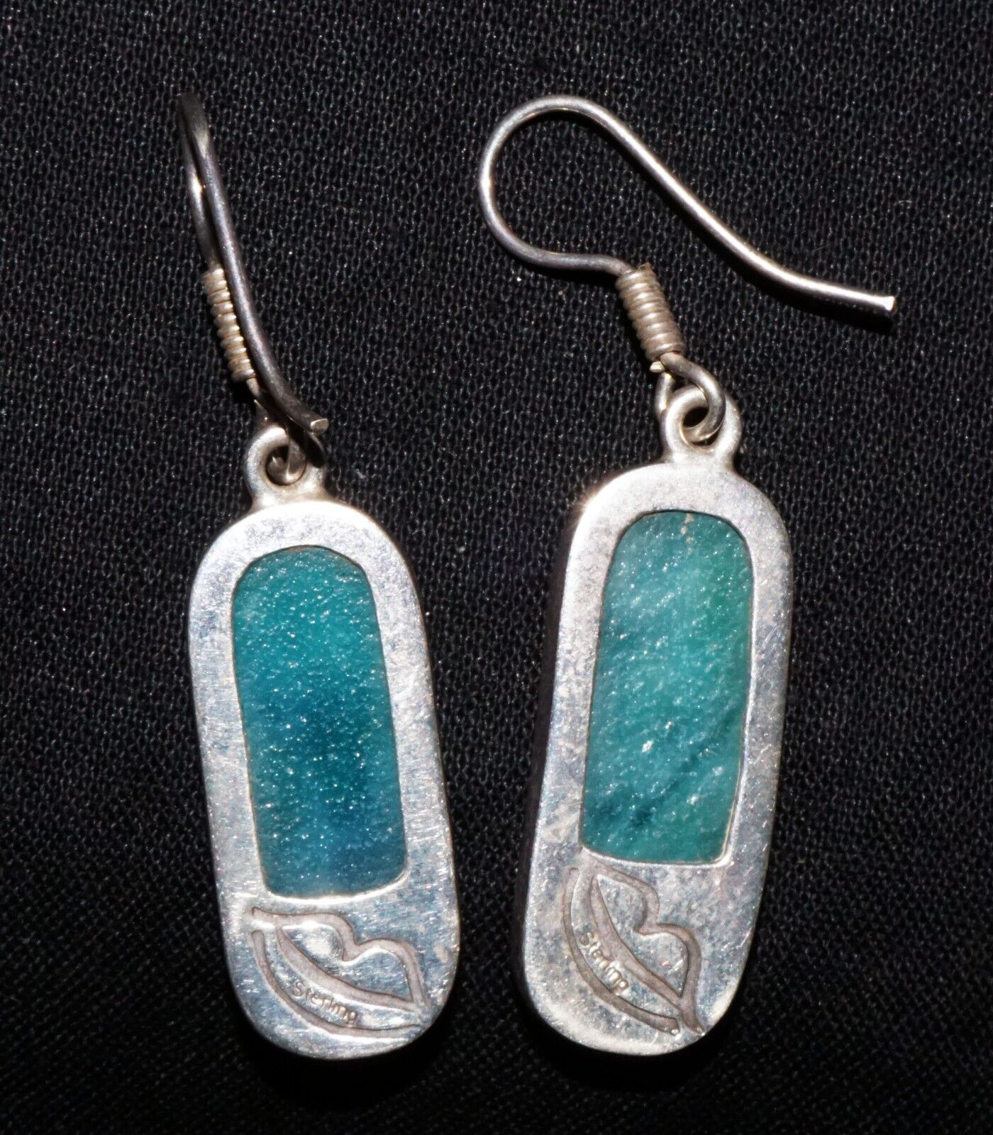 Vintage Sterling Silver Framed Green Composite Accent Earrings by Lips (WoJ)