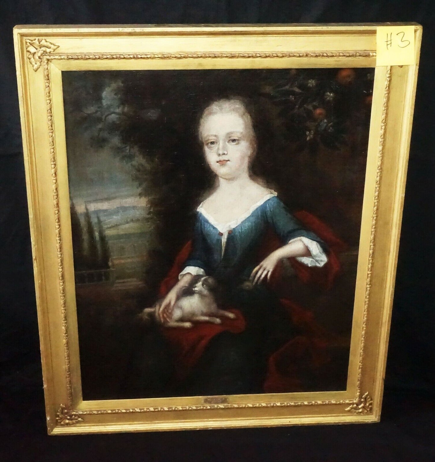 18C English Oil Painting Girl & Dog" attributed Willem Verelst (1704-1752)(***)