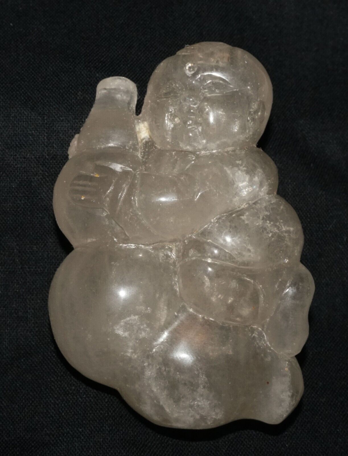 Vintage Chinese Clear Quartz Carved Boy & Double Gourd Snuff Bottle (LeS) G17