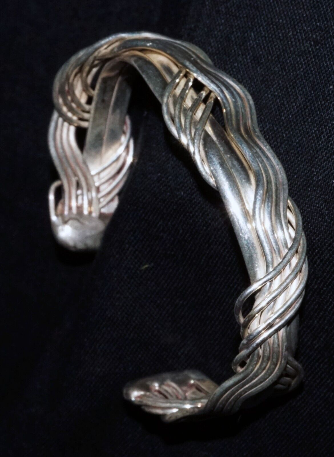 Vintage Modernist Sterling Silver Cuff Bracelet Wire & Bar Design unsigned (WoJ)
