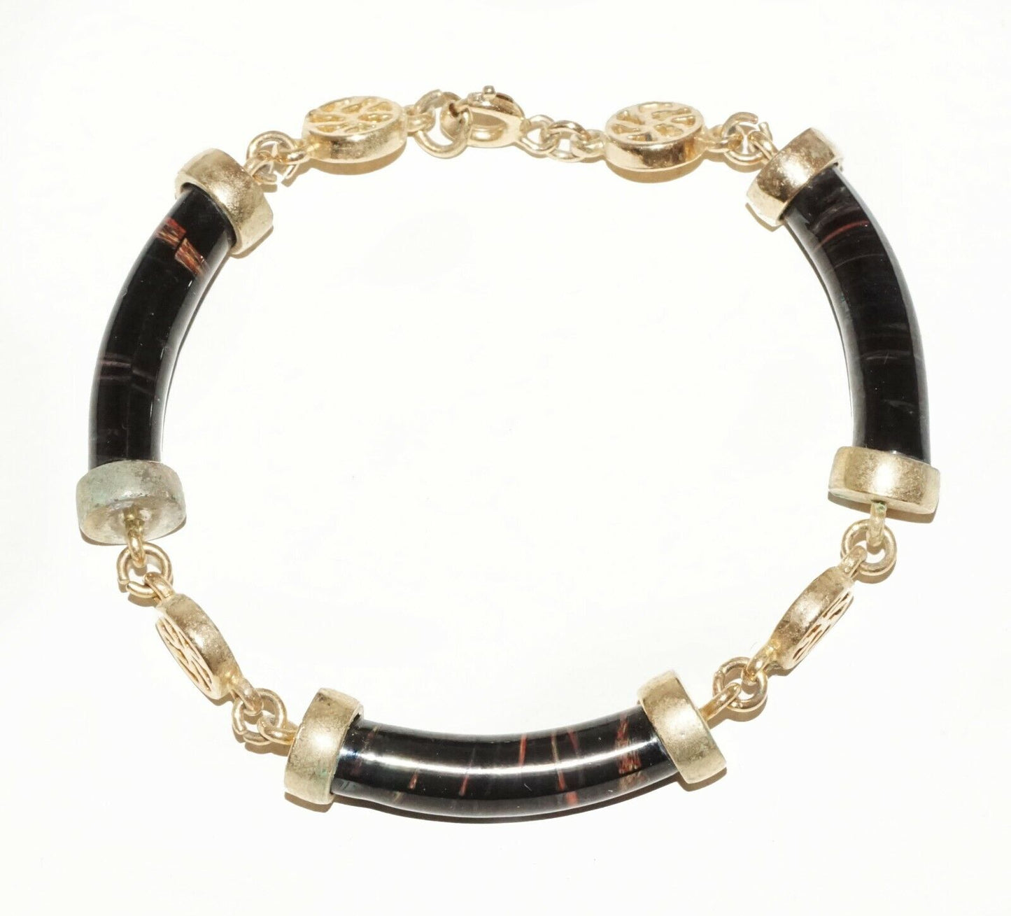 Chinese Gold-plated Black Coral Sectional Bracelet w. Character Motif (BrM)#7