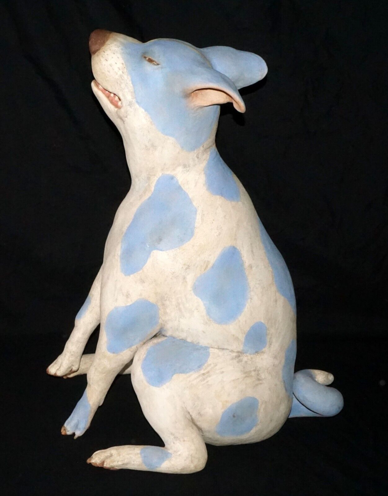 Hawaii Pottery Sculpture Blue Spotted Puppy Dog by Esther Shimazu (B.1957)(McA)