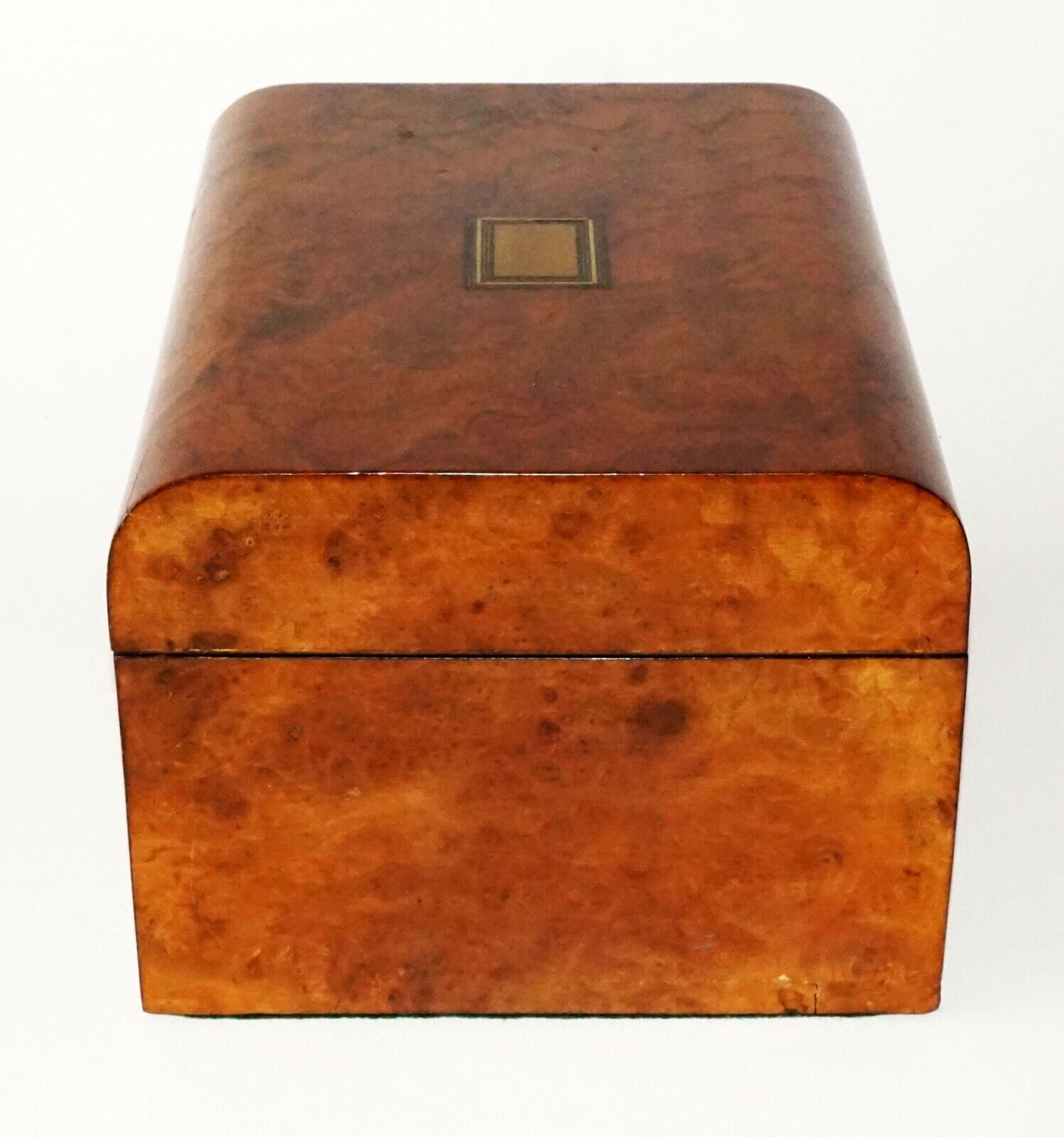 19C Irish Burl Hardwood Hinged Top Vanity Personal Chest w. Crystal Bottles(FLA)