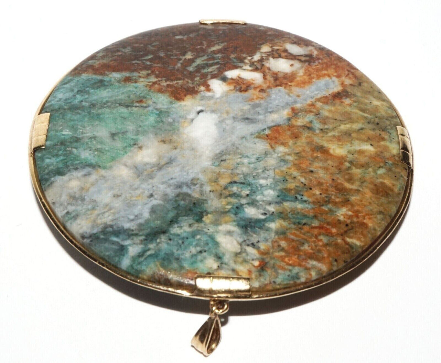 Chinese 14K Yellow Gold Brooch Pendant w. Picture Jade Disk by Ming's (LeS) G10