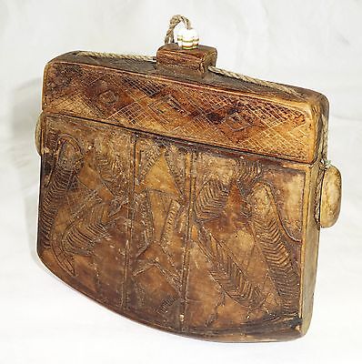 19CT Indonesian Sumba Tribe Wooden Ceremonial Container w Ancestral Motifs (Eic)