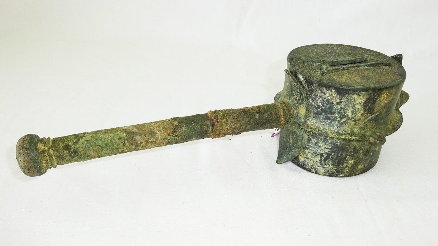 7-11C Thai Dvaravati Period Lop Buri Bronze Ritual Hand Drum (Mil)