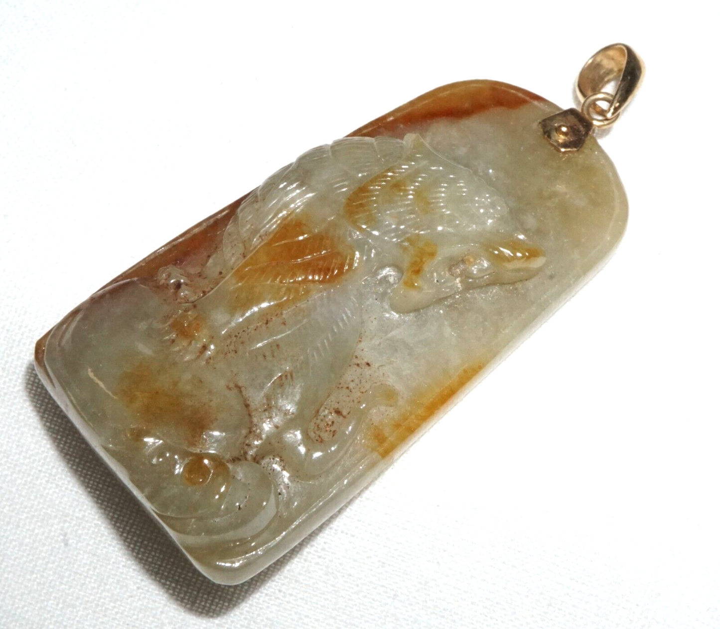 Vintage Chinese 14k Yellow Gold set Jade Pendant w. Lion Dog Motif (FeL)