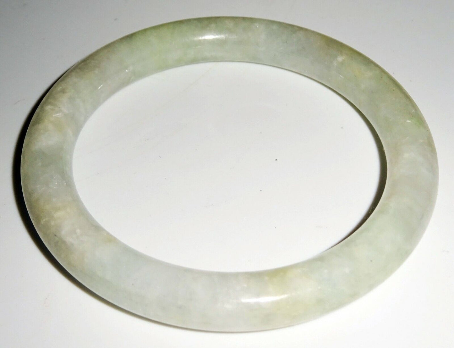 Vintage Chinese Mottled Greenish White Jadeite Jade Bangle Bracelet (LuD)