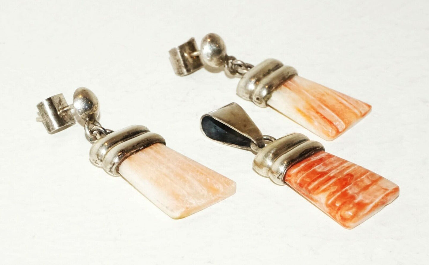 3Pc South Sea Sterling Silver Earrings & Pendant w. Pink Shell Accents (LeP)#19