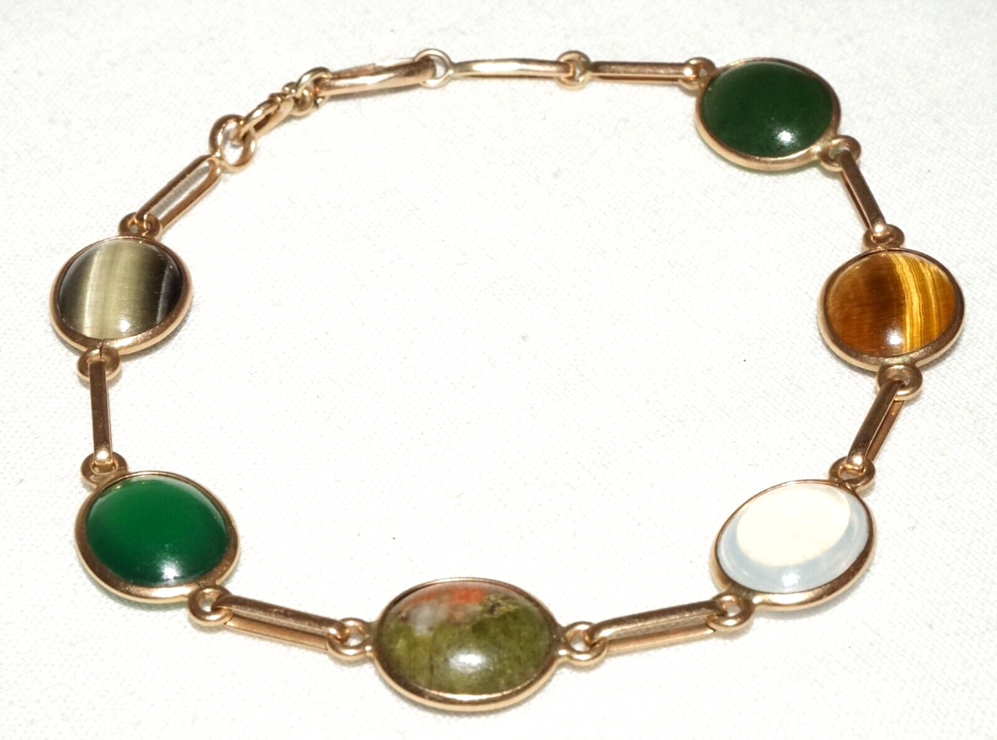 Vintage UK 9k Yellow Gold Link Bracelet w. 6x Gemstone Accents (KoS) L15