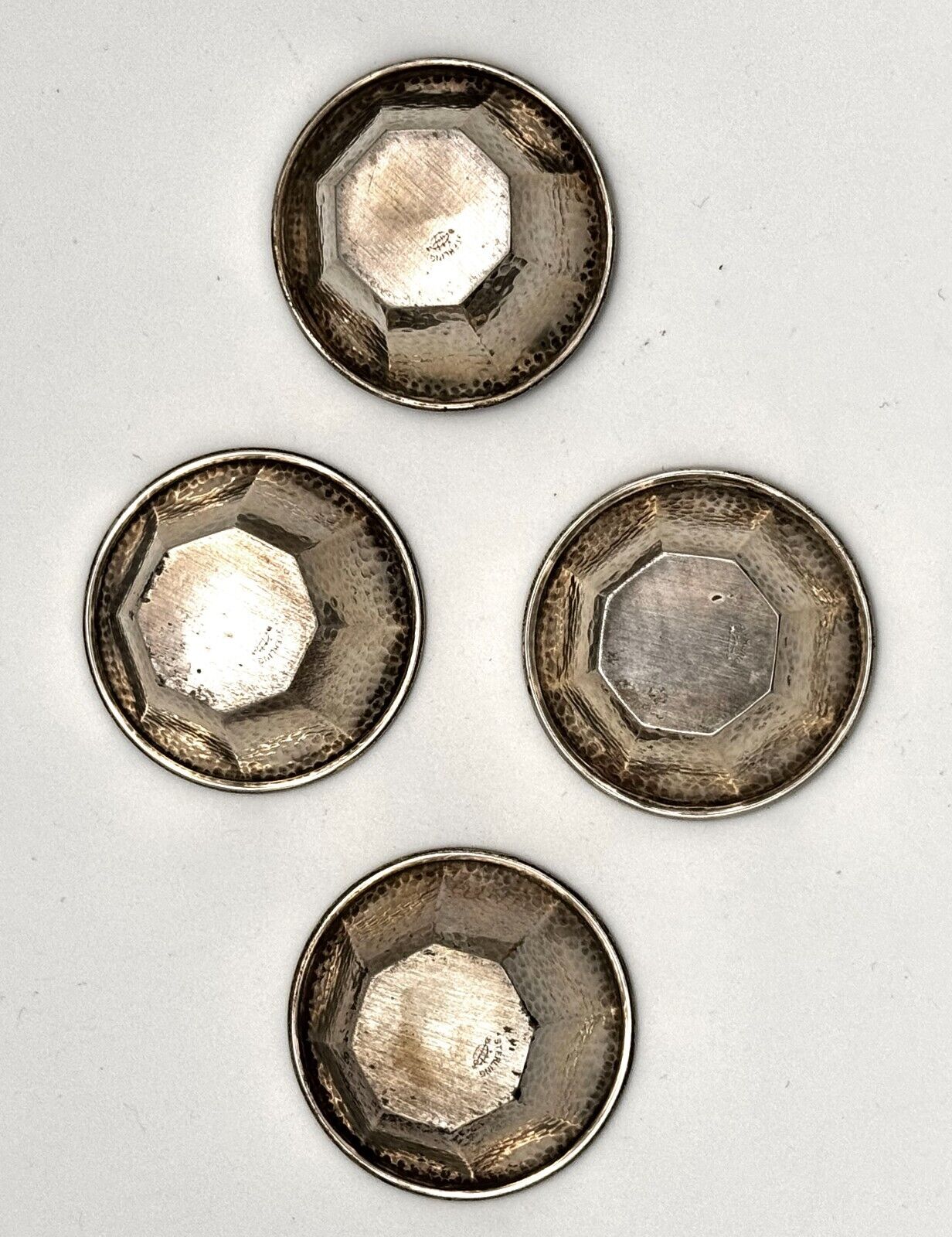 Antique Webster Co Sterling Silver Petite Bowls w Gilded, Hammered Finish (WeP)