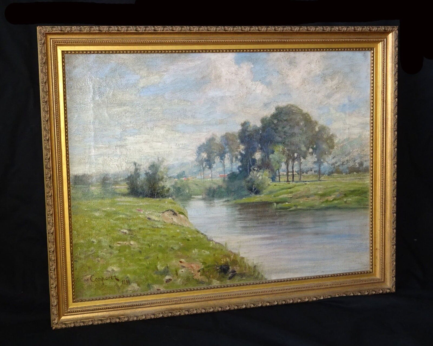 1891 Colorado Oil Painting "River Landscape" by Alexis Comparet 1856-1906 (Leh)