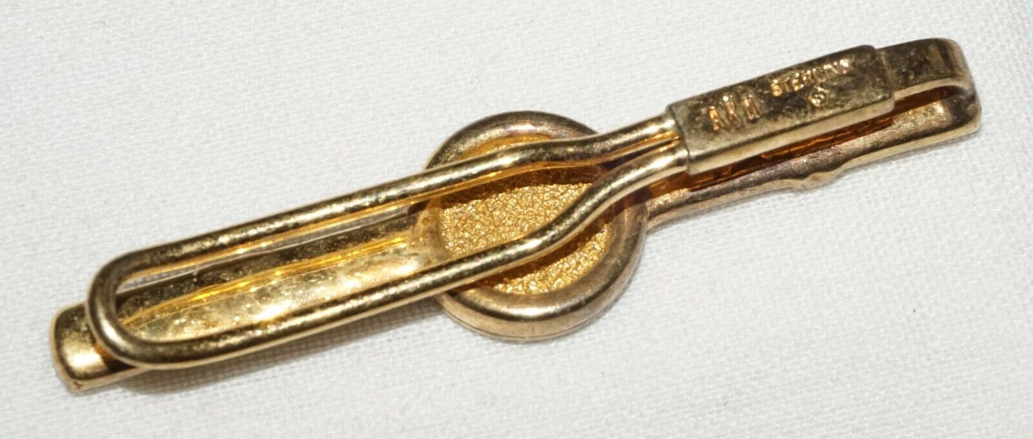 Vintage Gold Plated Sterling Silver Tie Bar w. Bezel set Greek Coin Accent (AHB