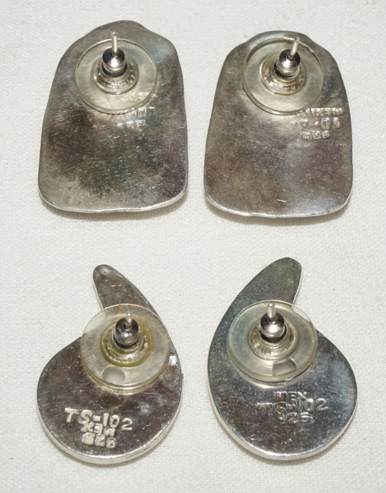 2x Pair Vintage Mexican Modernist Sterling Silver Earrings - signed (KoS) L12