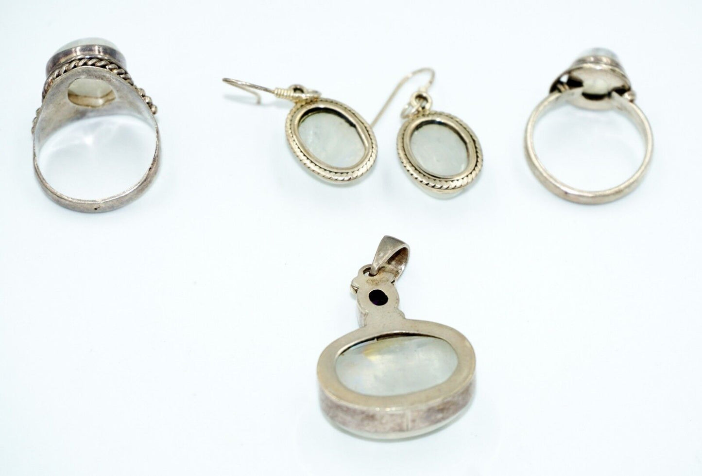 5Pc Sterling Silver & Moonstone Rings Sz.8, Pendant & Earring Mixed Group (Tra)
