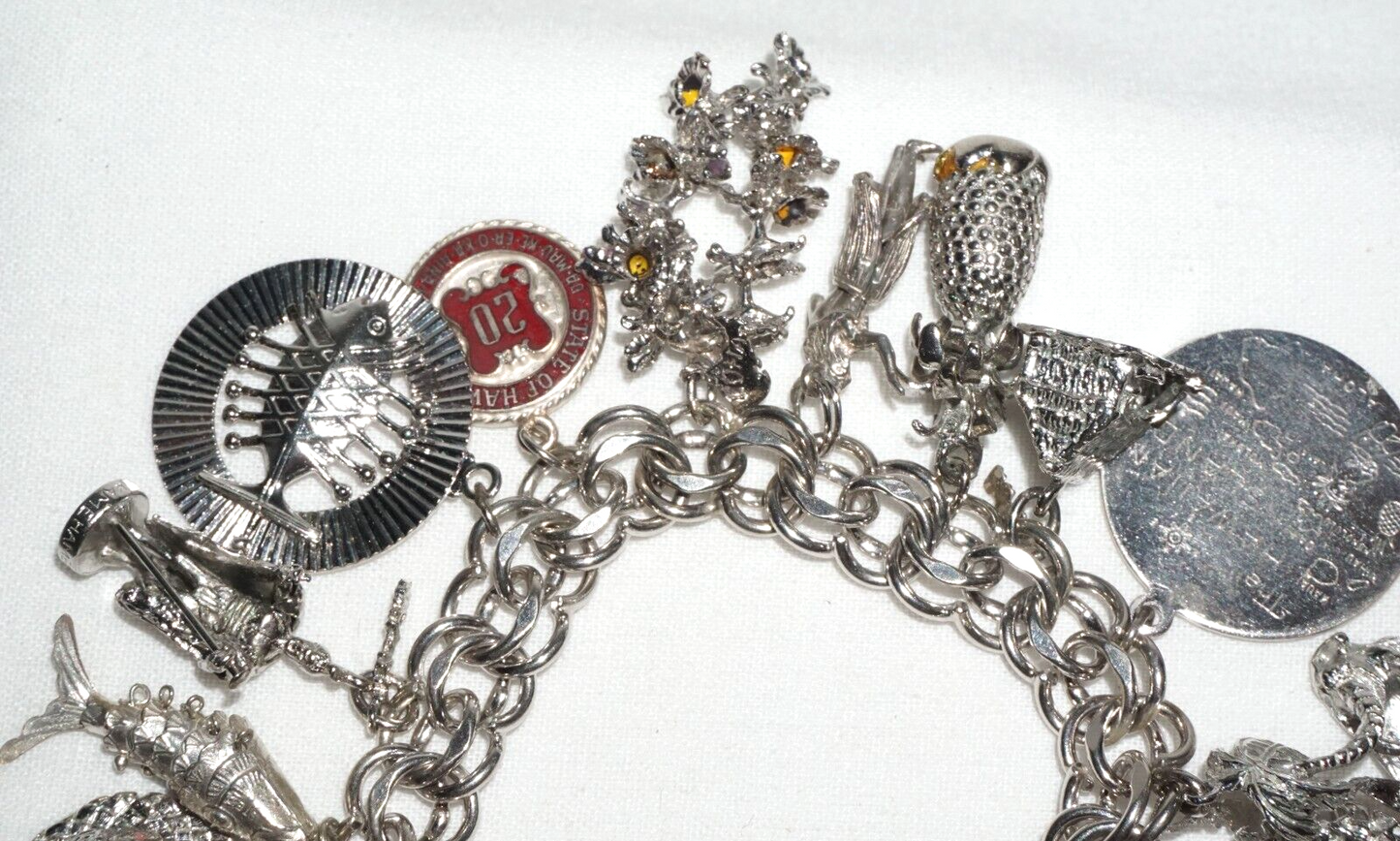 Vintage Sterling Silver Charm Bracelet w. 18x Hawaii Themed Charms (BrM)#6