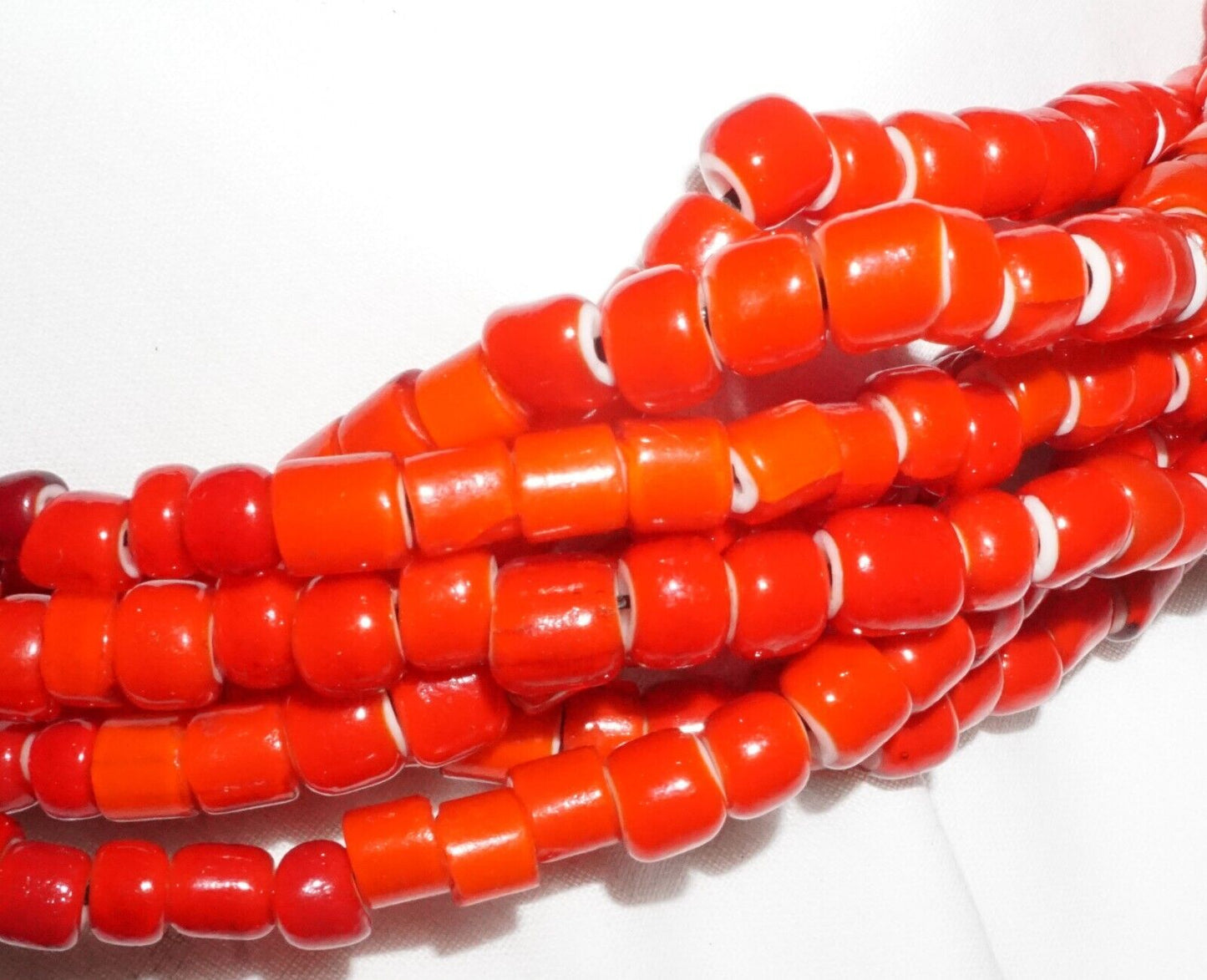 Vtg Chunky 7x Strand Red Glass Bead Necklace Bell Pendant Masha Archer (GeB)#16