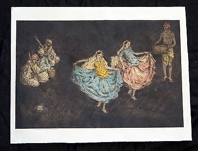 1920s English Woodblock Print "Nautch Dancing Girls" by Charles Bartlett (Jen)