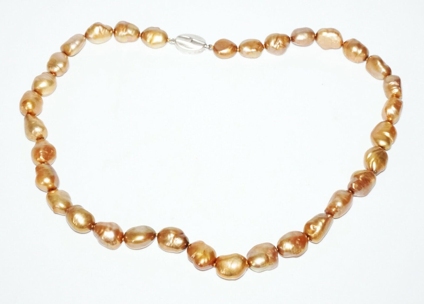 3Pc Chinese Sterling Silver Golden Baroque Pearl Necklace & Earrings (SaR)#442