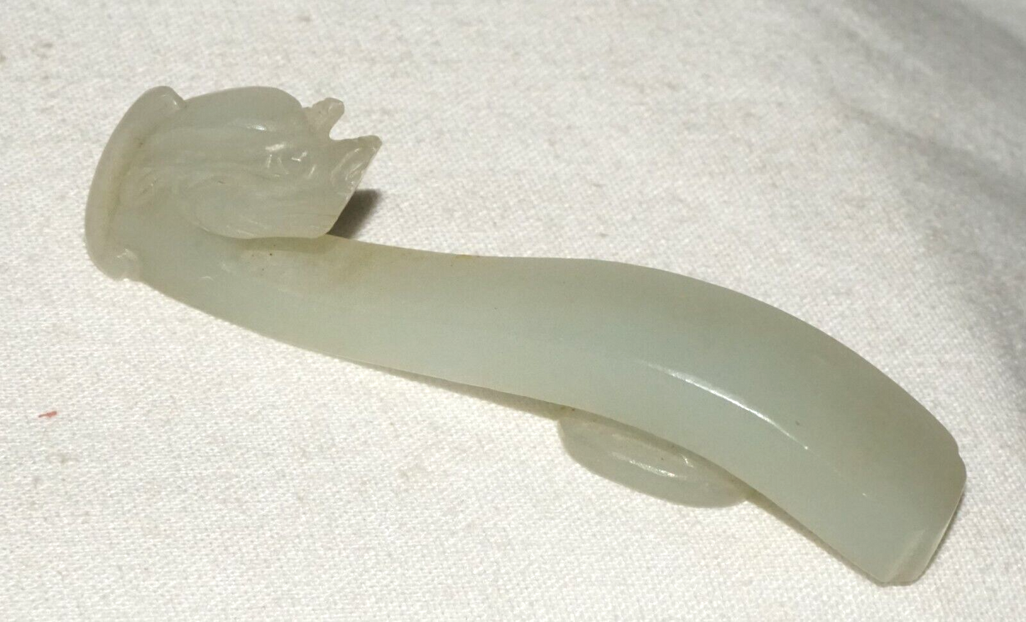 Antique Chinese Grey Green Nephrite Jade Dragon Belt Hook (UVi)#11